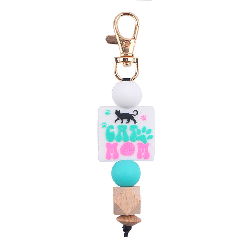 Wholesale Handmade Silicone Beaded Cartoon Mother's Day Keychain